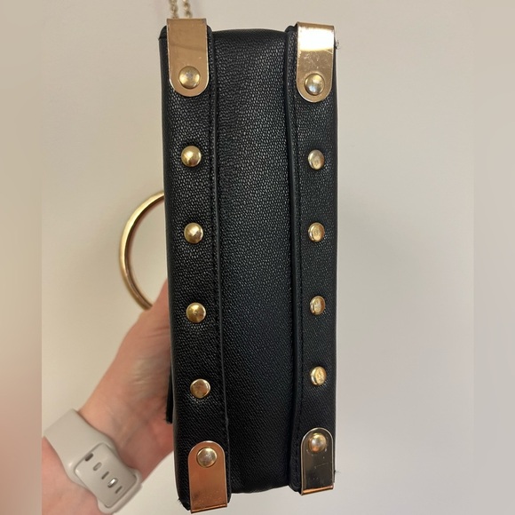 Black Handbag with Gold Accents Versatile Gold Studded Leather Shoulder Bag - Picture 10 of 15